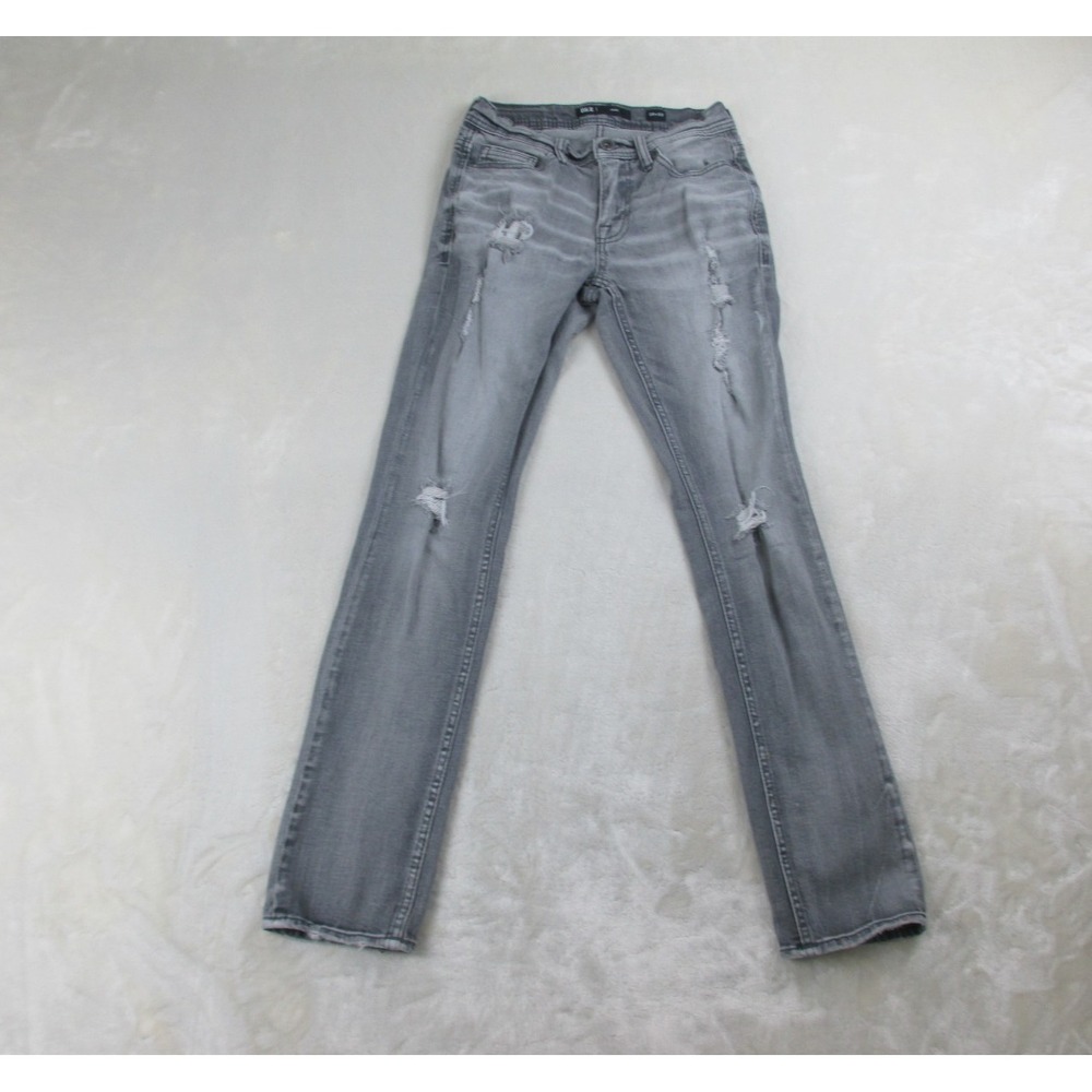 BKE Alec Pants Mens 28 Gray Denim Jeans Straight Distressed Whiskered‎ 28X32*